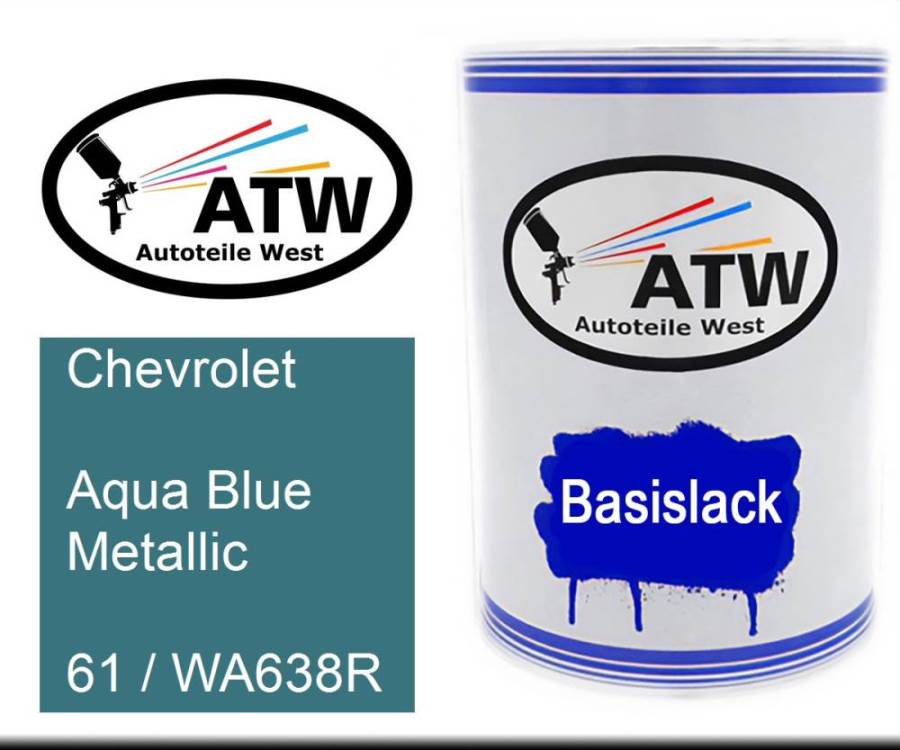 Chevrolet, Aqua Blue Metallic, 61 / WA638R: 500ml Lackdose, von ATW Autoteile West.